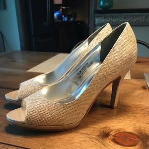 Gold peep toe heels
